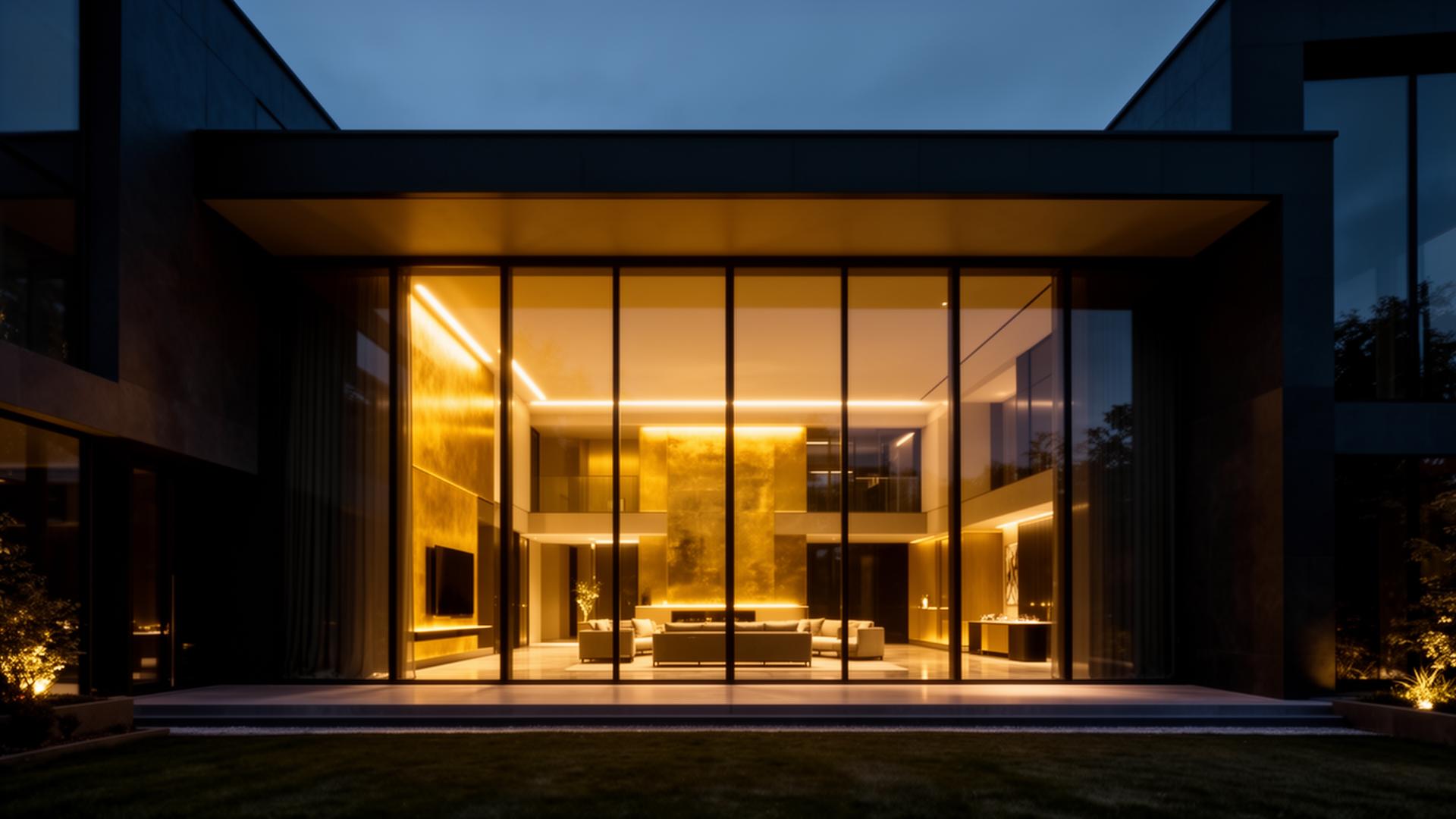 Modern luxury residence at dusk